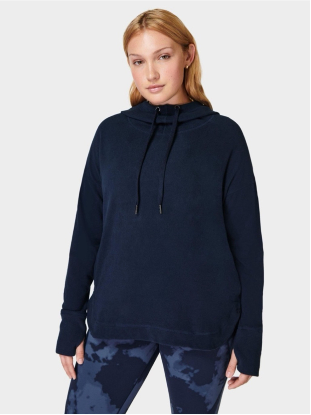 Sweaty Betty Navy Hoodie Size M (21” PTP) with Gold Accents
